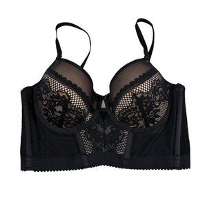 Hunkemoller Black & Cream Longline Underwire Lace Bra Women's US Size 34D